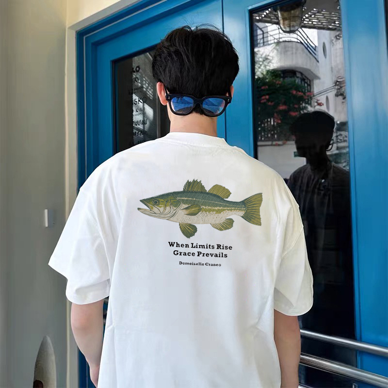 Ifc Irie Fishing Club "Bass" Fishing Culture Slogan American-Style Short-Sleeved T-Shirt