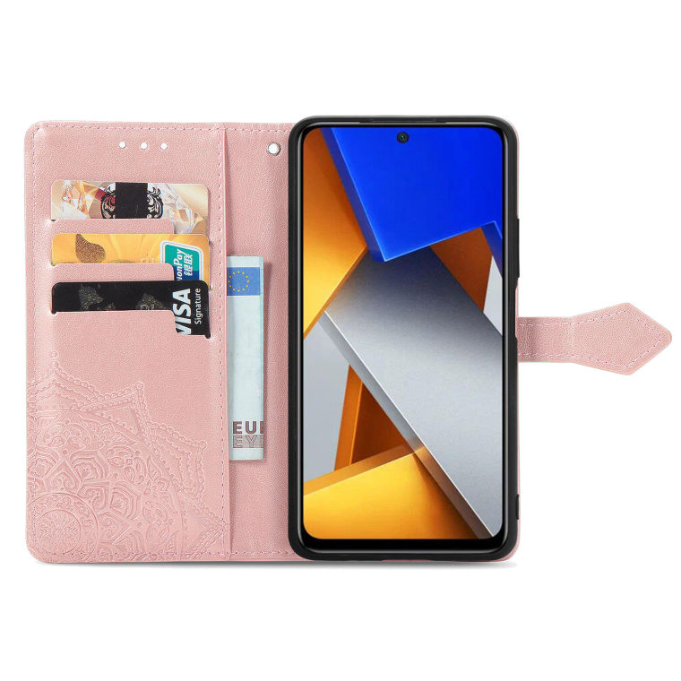 POCO M4 Pro Wallets Folio Flip Embossed Mandala Flower Magnetic Synthetic Leather Card Holder Folding Stand Phone Case