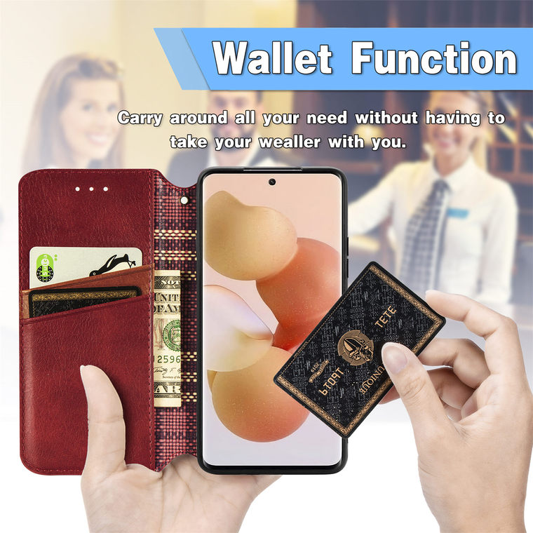 Wallets Folio Flip Blocks Embossed Synthetic Leather Card Holder Folding Stand K50, K50 Pro, K50 Ultra, 12T, 12T Pro Phone