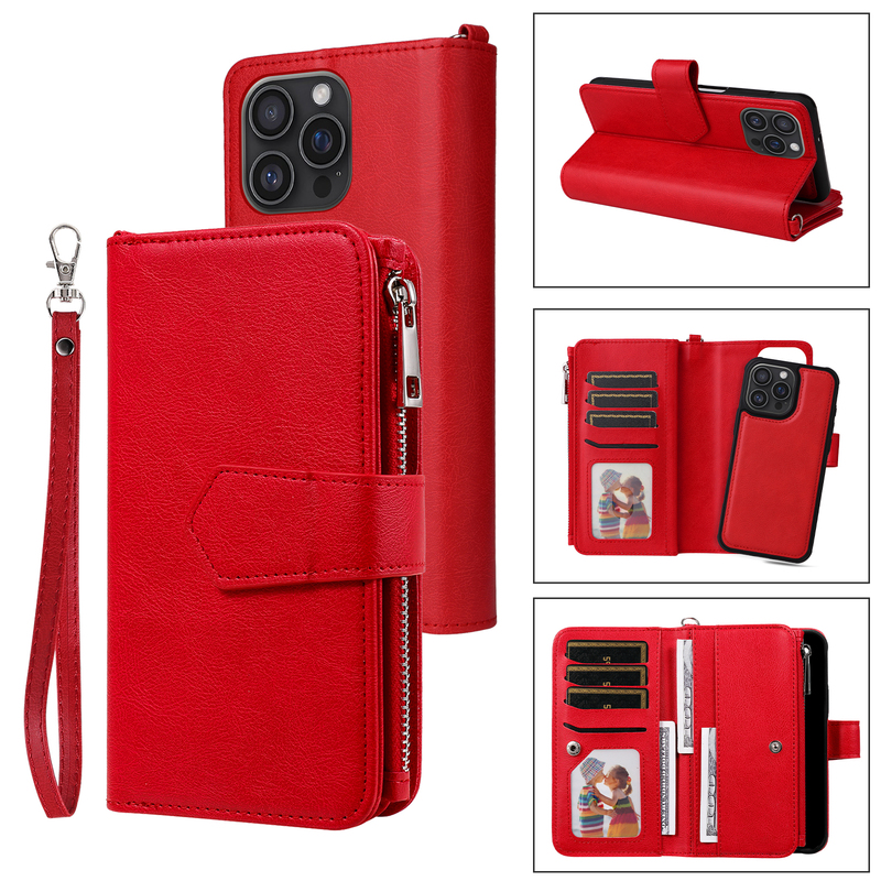 Suitable for Apple 16 Phone Case iPhone 11 /12/13/14/15/16Promax Protective Leather Case Mini Two-In-One Plus Zipper Wallet Style Flip Cover