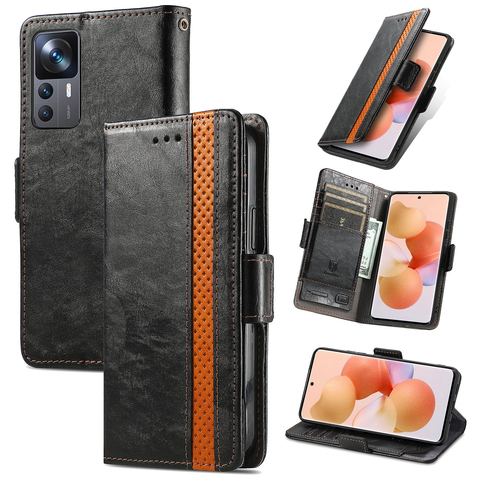Black — Wallets Folio Flip Two Tone Magnetic Synthetic Leather Card Holder Folding Stand K50, K50 Pro, K50 Ultra, 12T, 12T