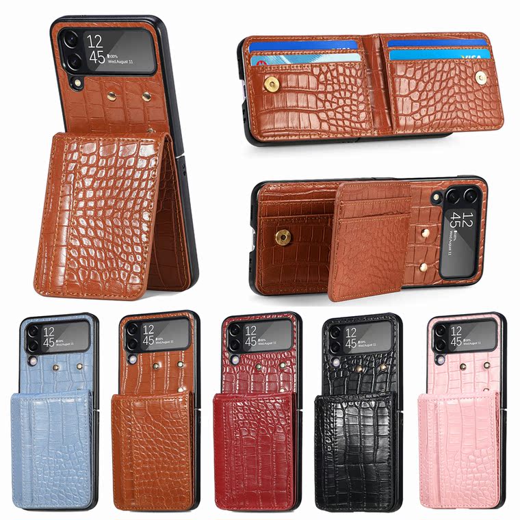 Z Flip4 Crocodile Pattern Synthetic Leather Card Slot Samsung Phone Case