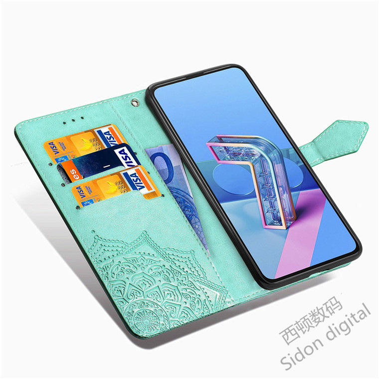Zenfone 7, Zenfone 7 Pro Wallets Folio Flip Magnetic Synthetic Leather Card Holder Folding Stand Embossed Mandala Pattern