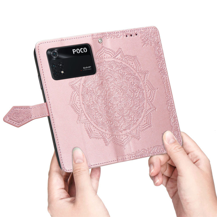 POCO M4 Pro Wallets Folio Flip Embossed Mandala Flower Magnetic Synthetic Leather Card Holder Folding Stand Phone Case