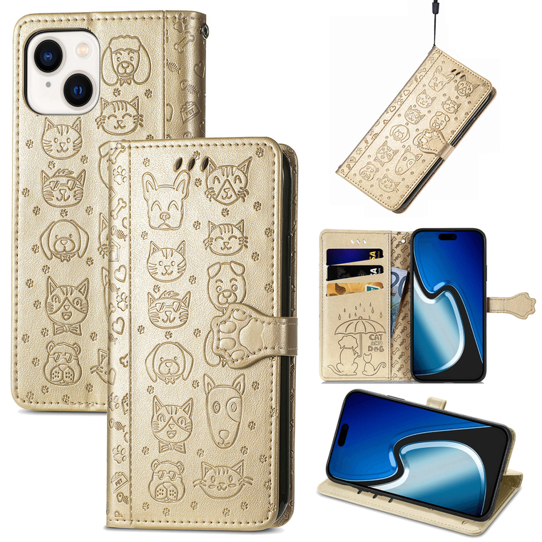Pink Leather Embossed Cat Dog Paw Print Wallet iPhone Case