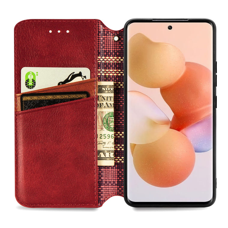 Wallets Folio Flip Blocks Embossed Synthetic Leather Card Holder Folding Stand K50, K50 Pro, K50 Ultra, 12T, 12T Pro Phone