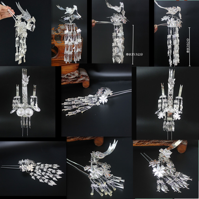 Palace Tingshang Hanfu Accessories Bride Stage Hair Accessories Headwear Long Tassel Miao Silver Hairpin Hairpin Hairpin