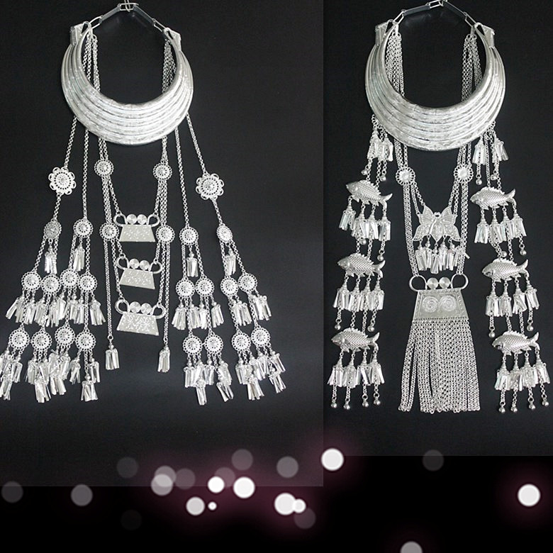 New Miao silver collar headgear hat collar hair jewelry hair hairpin New exaggerated ethnic Miao silver collar string
