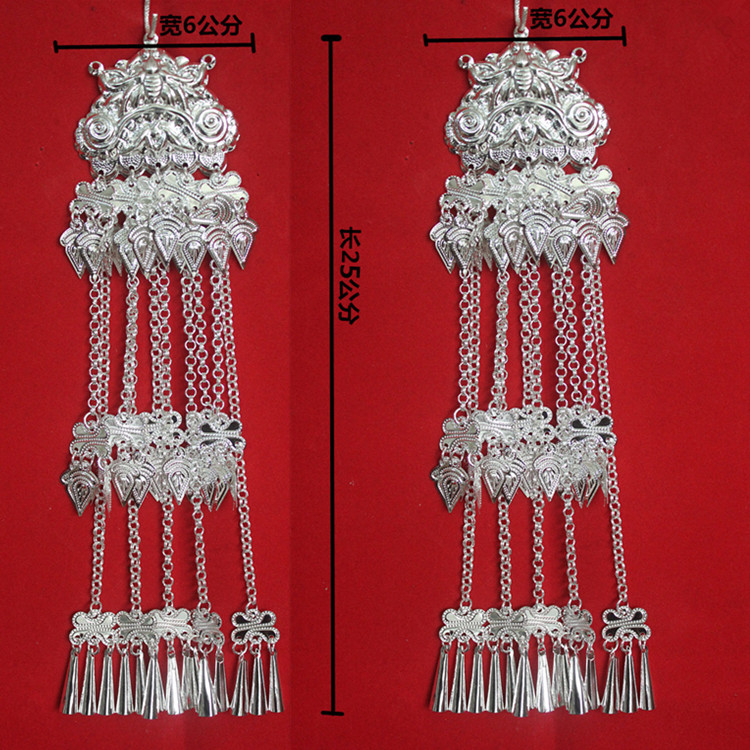 Hunan Xiangxi Miao shawl silver earrings tassel versatile earrings popular jewelry slim face fashion earrings