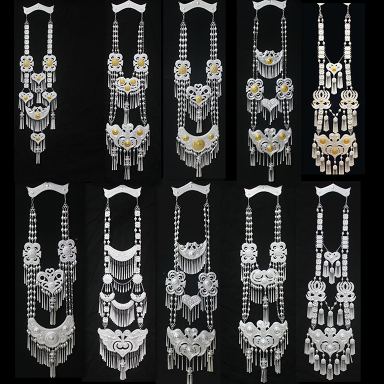 New style Yi nationality Liangshan traditional bridal dress silver collar stage dress large swing skirt Sichuan minority silver necklace
