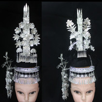 Liping headdress straight hairpin Dong headwear hairpin Miao silver headgear Guangxi Dong stage headdress Dong silver jewelry