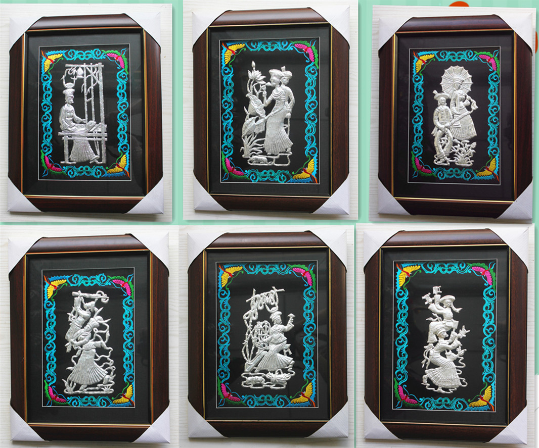 Pure handmade pure silver silver painting Chinese style living room bedroom decoration hanging painting ethnic wind classical Lusheng Dancing silver decorated with decoration painting