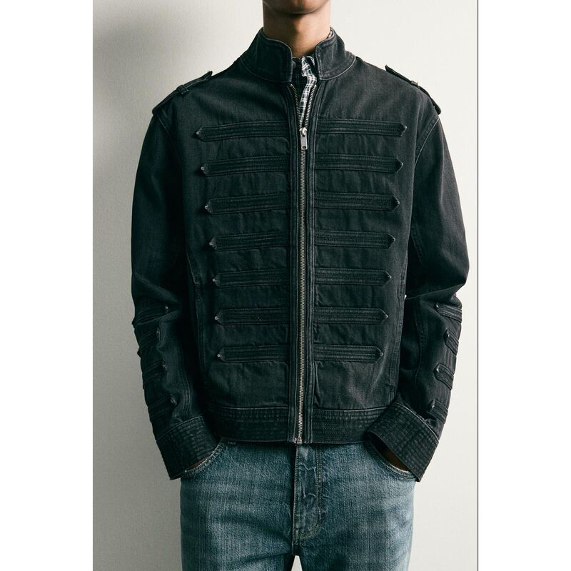 2026 Early Autumn New Men's Clothing, Slim-Fit Short Denim Jacket with Tie Design, Cool and Trendy 6987337