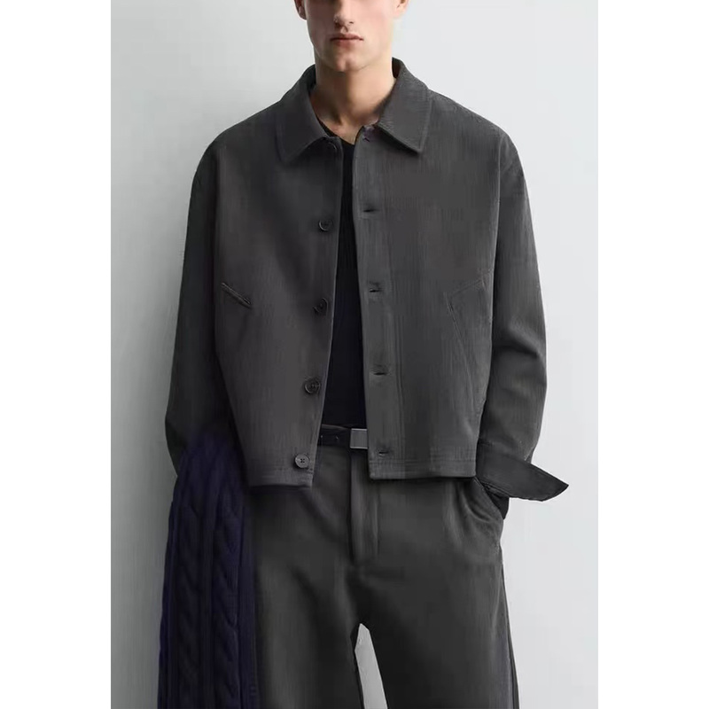 Hm&Zr New Winter Products Men's Short Structured Lapel Long-Sleeved Shirt Jacket 6861901 922