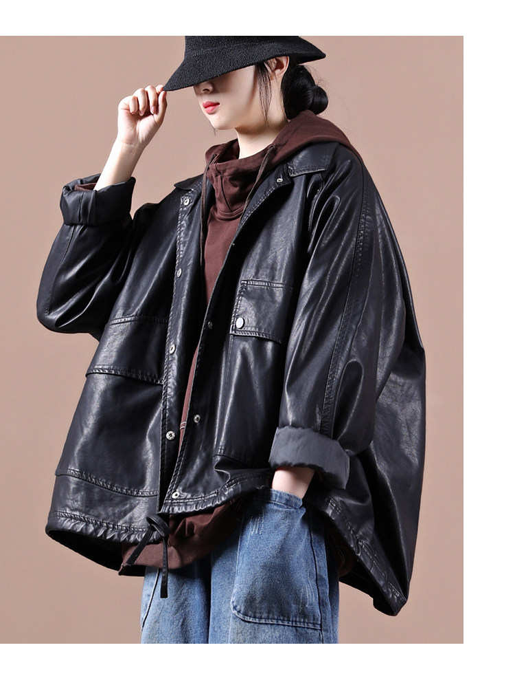 Кожаная куртка 品牌剪标品牌撤柜外贸大牌女装春秋韩版大码文艺暗扣皮衣短款外套 OTHER