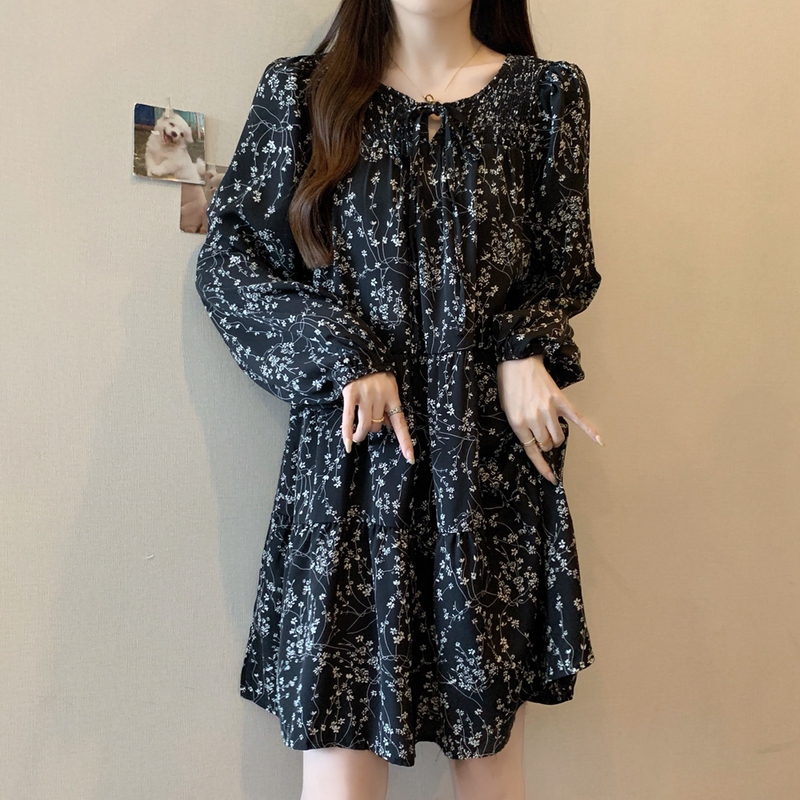 Clearance of Foreign Trade Surplus Women's Clothing: 2026 Early Spring New Large-Size Floral Long-Sleeve Dress, Tea Break Base Dress, Short Skirt