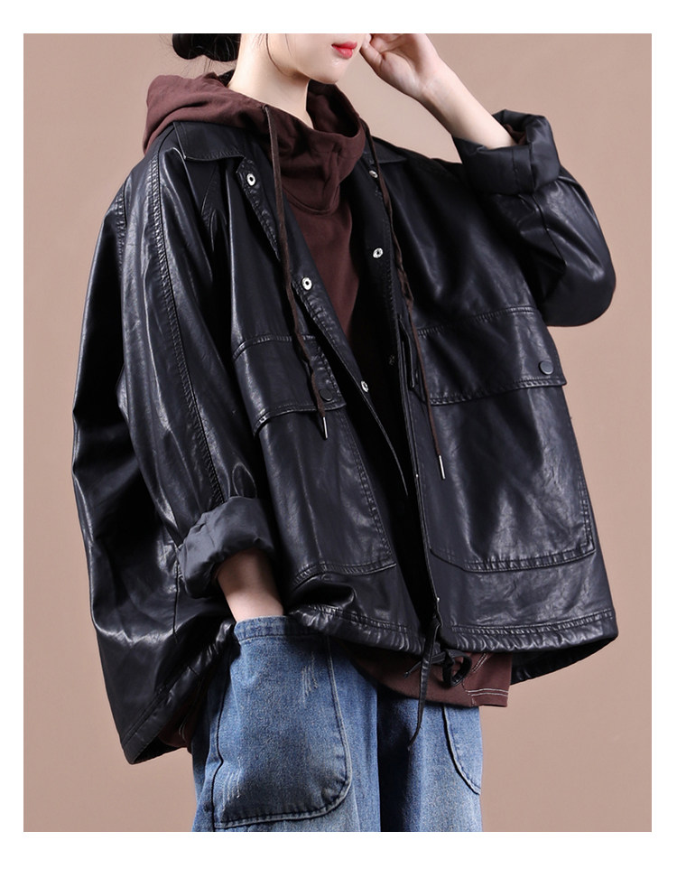 Кожаная куртка 品牌剪标品牌撤柜外贸大牌女装春秋韩版大码文艺暗扣皮衣短款外套 OTHER