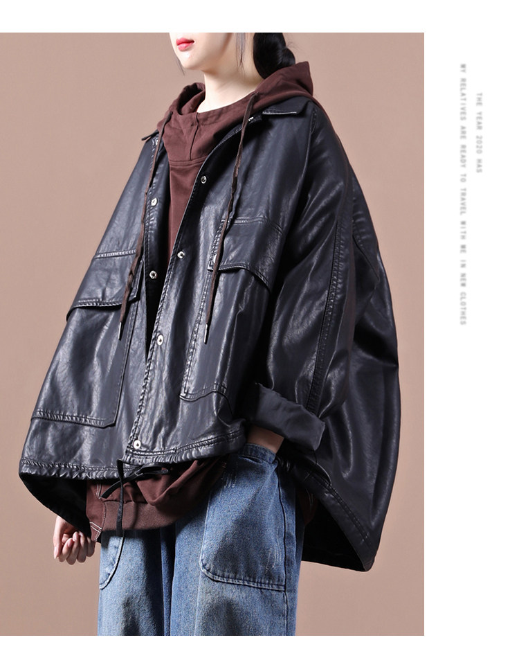 Кожаная куртка 品牌剪标品牌撤柜外贸大牌女装春秋韩版大码文艺暗扣皮衣短款外套 OTHER