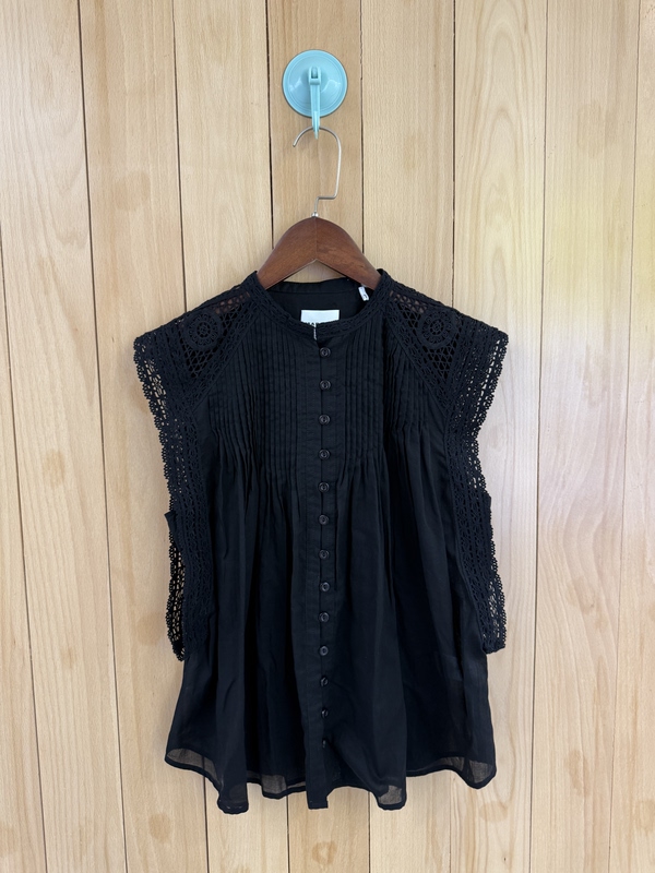 Isab～French Romantic Lace Patchwork Girly Sweet Embroidered Sheer Simple Silk Cotton Flutter Sleeve Blouse
