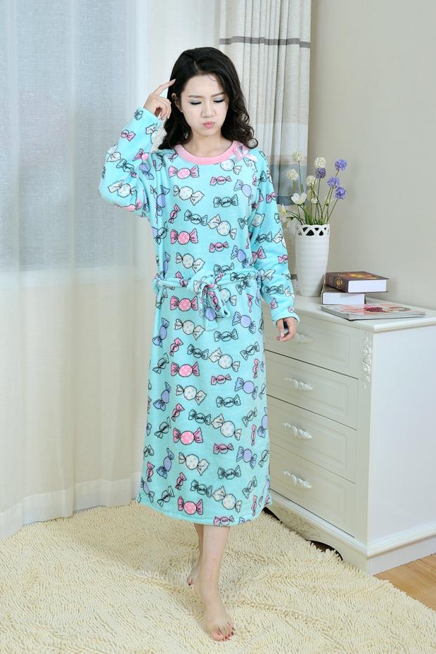 Mùa thu và mùa đông dễ thương nhung nhung váy ngủ cộng với tay áo dài flannel áo choàng ấm áo tắm lỏng đồ ngủ phụ nữ dày đồ ngủ gợi cảm