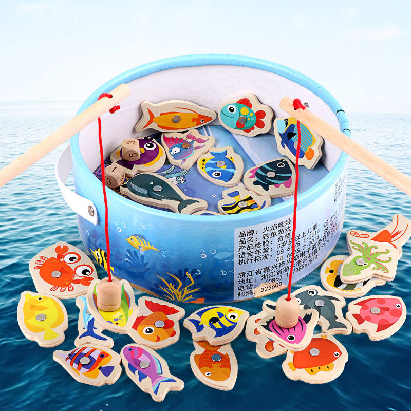 Magnetic Fishing Toys Wooden 1-2-3 Years Old Baby Boys Girls Children Educational Children Fishing Toys
