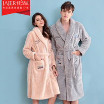 Autumn and winter couples nightgown flannel pajamas womens thickened extended coral velvet mens winter bathrobe water absorption