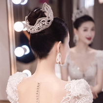 Korean handmade pearl round crown retro Baroque wedding headdress beautiful birthday crown necklace with accessories