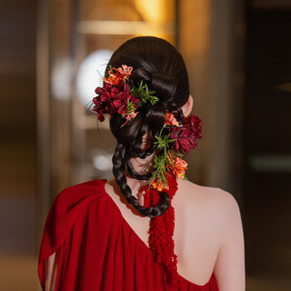 National style bridal headdress handmade retro simulation flower plush thread red hairpin dress cheongsam skirt hair accessories