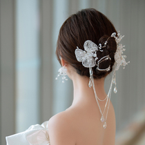 New Bride wedding hair accessories white beaded flowers beautiful Super fairy temperament tassel Korean styling dress accessories headwear