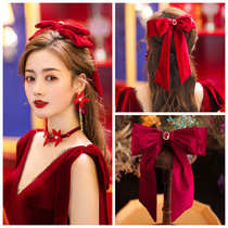 Bride Japanese and Korean toast clothing accessories Korean bow dream Yao sweet wedding tiara red dress simple hair accessories