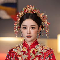 Meng Yao bride Chinese hair accessories set atmospheric red phoenix crown costume Hanfu wedding ancient style Xiuhe clothing head jewelry