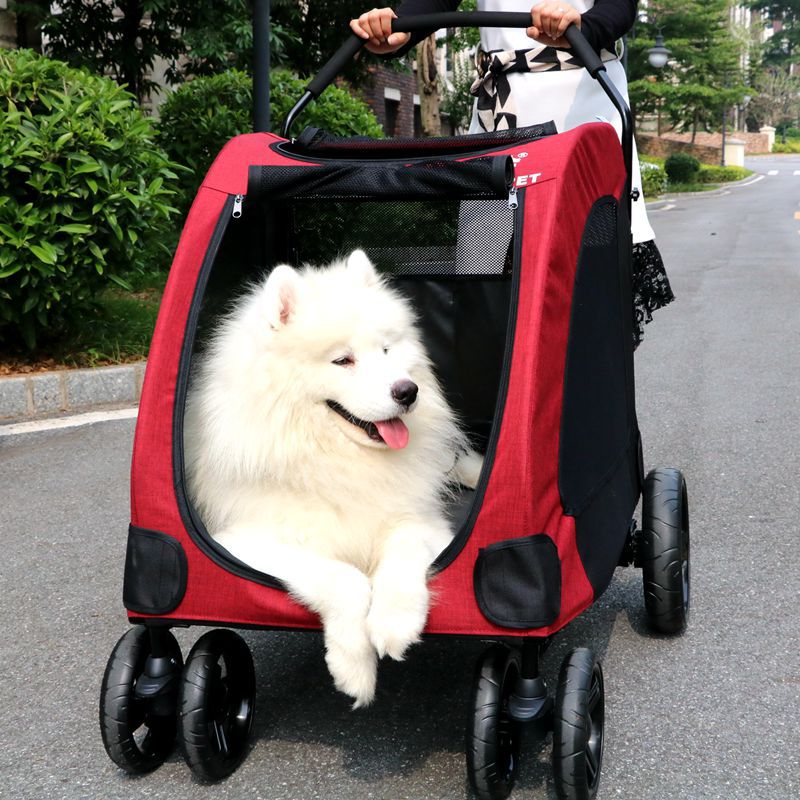 Pet Stroller Four Wheels Out Cart Large Dog Geriatric Geriatric Crummy Folding Light Car Gold Mullah Dog Cart