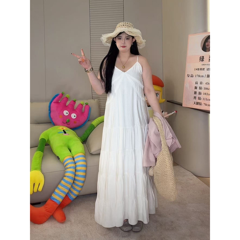 ◆ White Moonlight! Full of Details~ ◆ Tall Women's Plus-Size Lace Long Slip Dress W1482