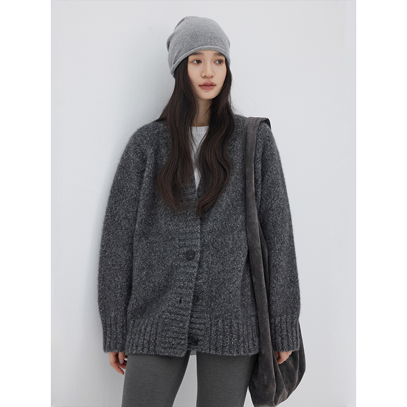 Zhihua/Heavy Weight Herbalife Topline Mixed Color Silk Cashmere V-Neck Top Loose Silhouette Knitted Cardigan for Women Zhihua/Heavy Weight Herbalife Topline Mixed Color Silk Cashmere V-Neck Top Loose Silhouette Knitted Cardigan for Women