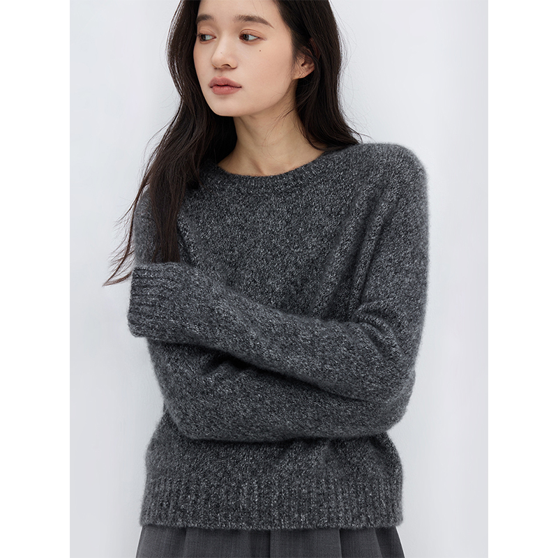 Human Cotton Candy ~ 3-Strand Herbalife Amara Silk Cashmere Mixed Color Ab Yarn Minimalist Round Neck Knit Sweater for Women