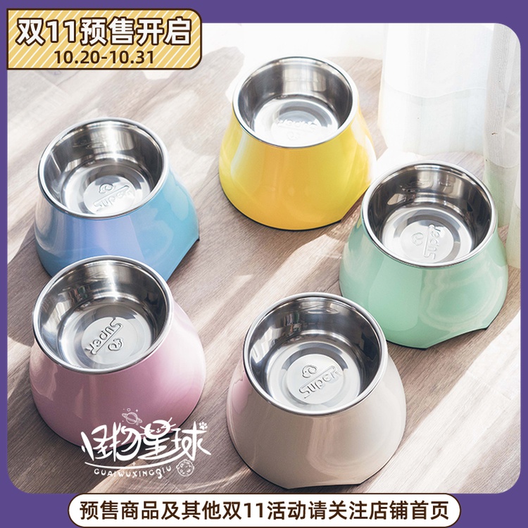 super huop high Bowl non-slip pet bowl stainless steel dog bowl dog bowl dog basin cat bowl cat bowl anti-cervical spine Bowl