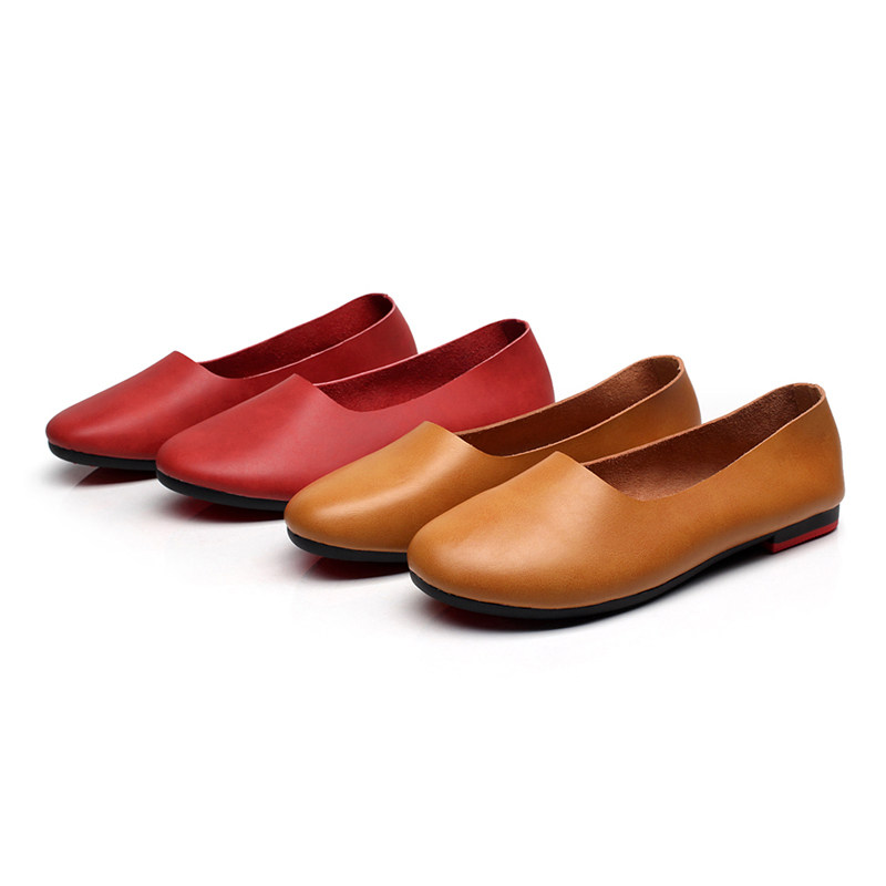 Anaishi Handmade Mori Women's Shoes Original Retro Art Women's Single Shoes Large Size Flat Bottom Shallow Leather Women's Boat Shoes