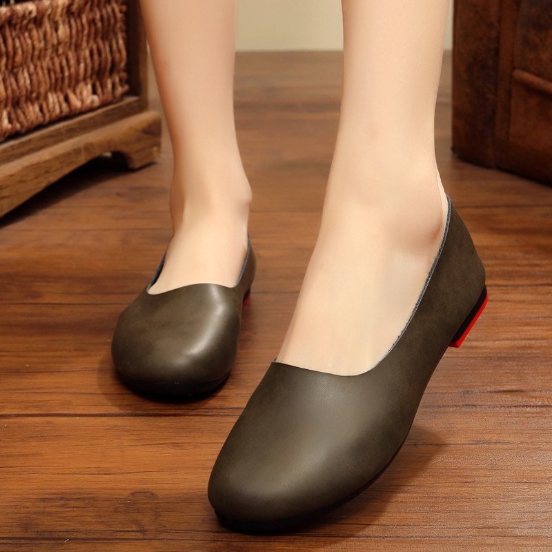 Anaishi Handmade Mori Women's Shoes Original Retro Art Women's Single Shoes Large Size Flat Bottom Shallow Leather Women's Boat Shoes