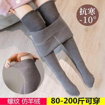 Threaded leggings womens autumn and winter fat mm vertical stripes plus velvet thickened 200 pounds plus fat plus size stepping foot pantyhose