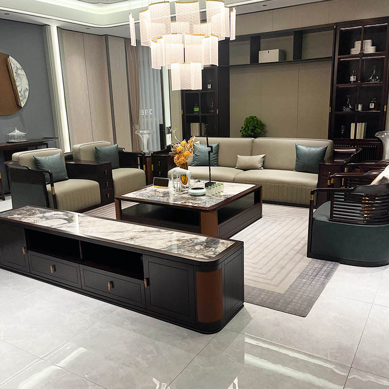 Modern Light Luxury Minimalist Villa Living Room Furniture Set in New Chinese Style with Ebony Solid Wood and National Trend Design