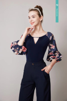 LP Modern Dance Summer New Womens Spliced ​​Mid-Sleeve One-piece Top Slim Dance Wear Ballroom Dance Practice Wear