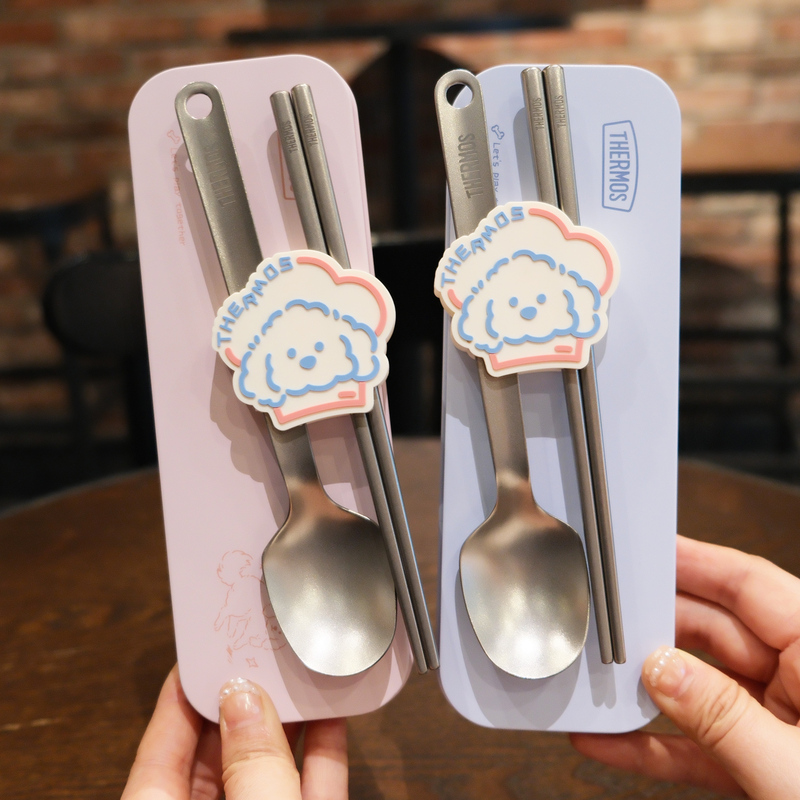 Thermos Children's Tableware Pure Titanium Chopsticks Spoon Set Baby Portable Cartoon Eating Utensils