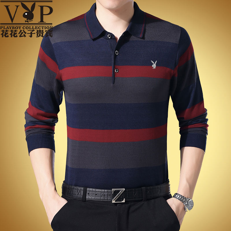 Mùa thu và mùa đông nam trung niên áo thun dài tay ve áo kích thước lớn trung niên nam cha lỏng cotton từ bi cha áo thun nam cổ tròn
