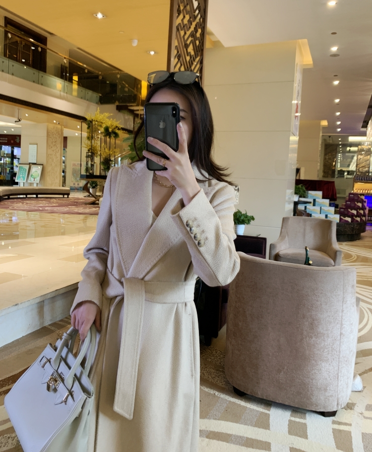 Advanced perceptive woman pure handmade one-stitch quilted cashmere big coat female double face suede high end