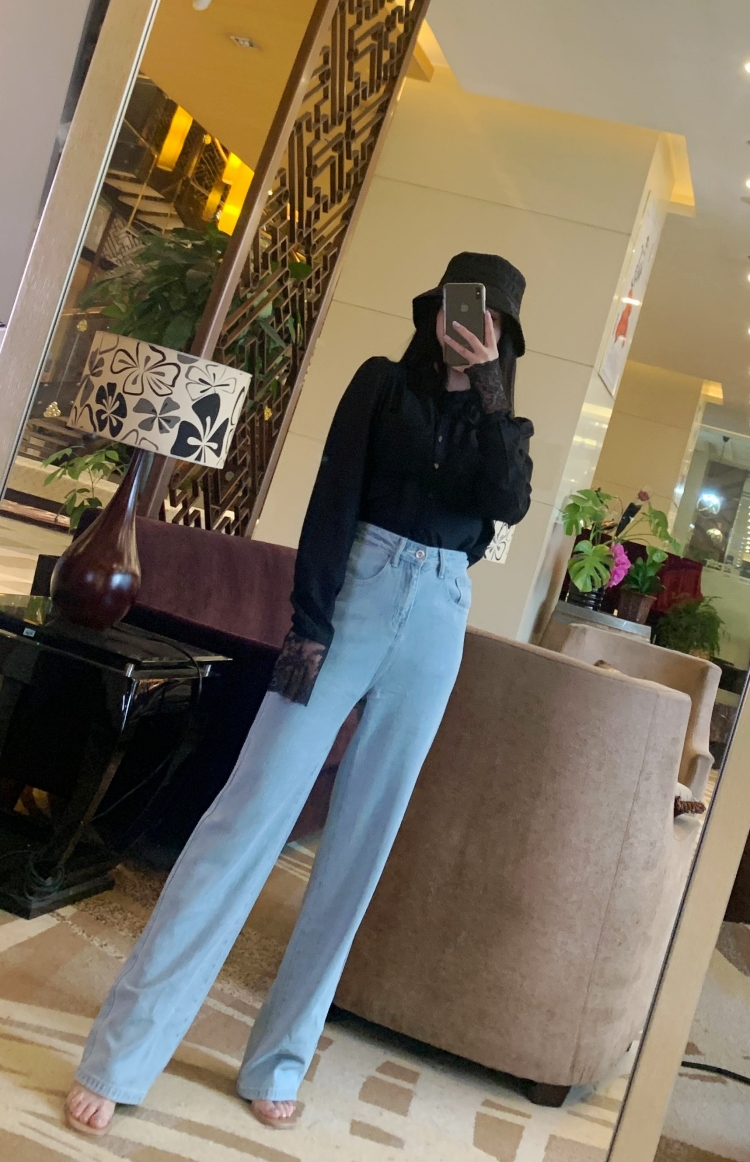 The beautiful pants style is hanging soft denim chic high-rise wide-leg jeans women's loose spring/summer thin