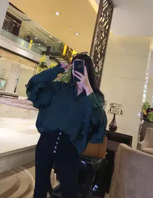 Intoxicating good goods 2021 early spring beautiful heavy silk shirt female wooden ear bat sleeve mulberry silk top