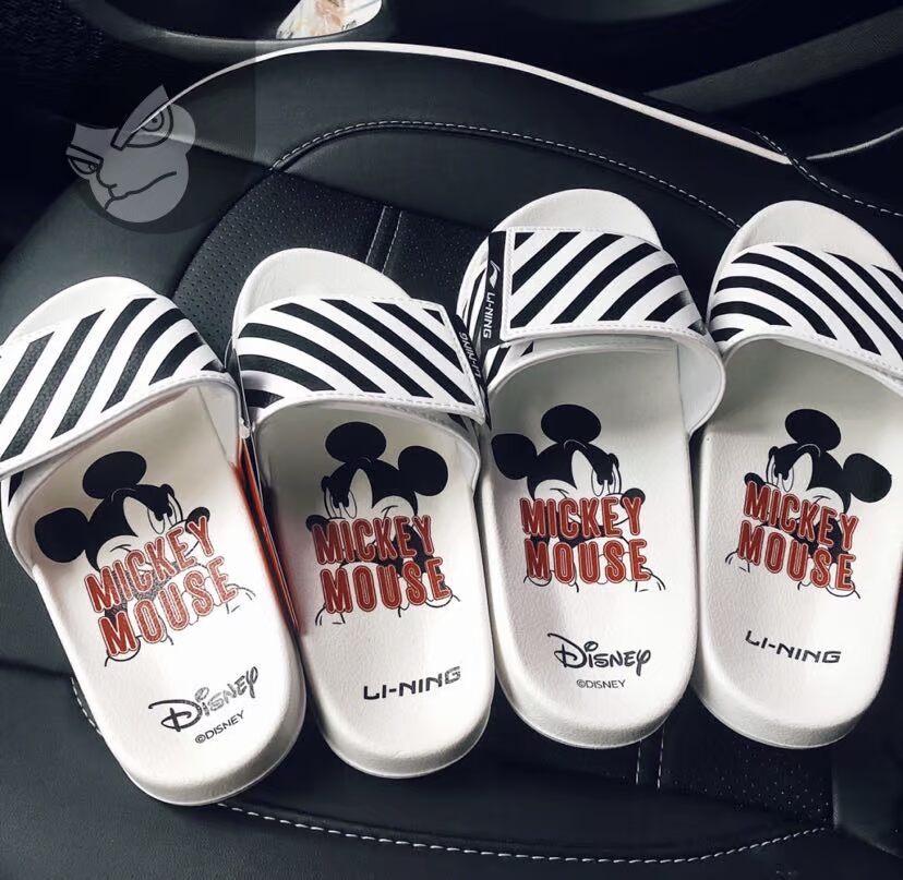 Wu Xing Li-Ning Disney × Li Ning xu hướng chung Velcro dép nhỏ sổ đỏ cho nam và nữ - Dép thể thao giày dép juno