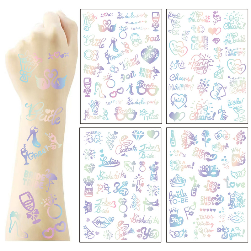 New Style Quicksand Laser Gold Foil Tattoo Stickers for European and American Brides, Bridesmaids, and Bachelor Parties, Temporary Metallic Tattoo Stickers