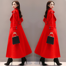 Long woolen coat womens winter clothing 2021 New Korean version of waist slim woolen coat thickening over knee woolen coat