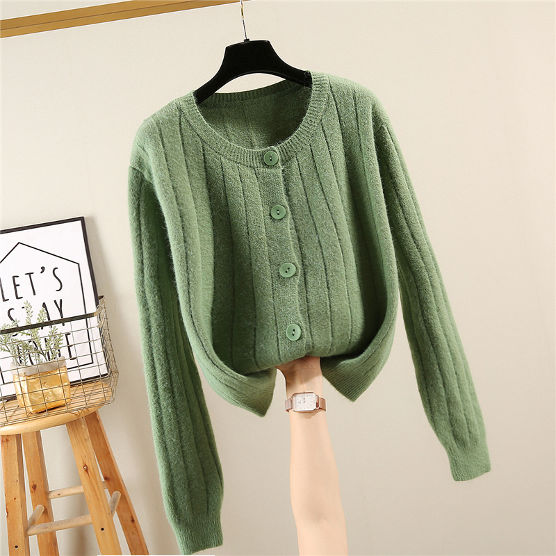 Green2020 new pattern Sweater female Cardigan easy Solid color like a breath of fresh air Lazy wind Long sleeve sweater loose coat female Spring and Autumn